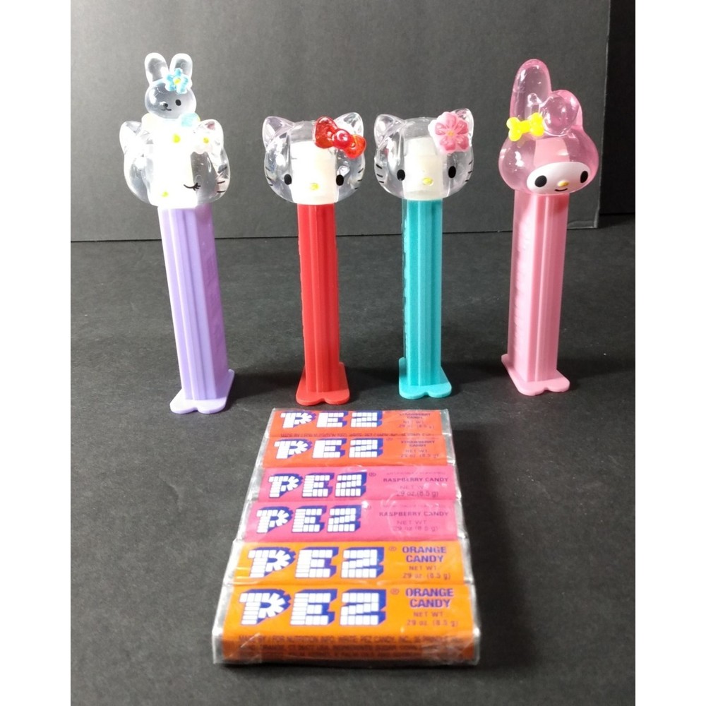 Hello Kitty PEZ Dispensers (4) / Pez Candies (6) Collectible Set